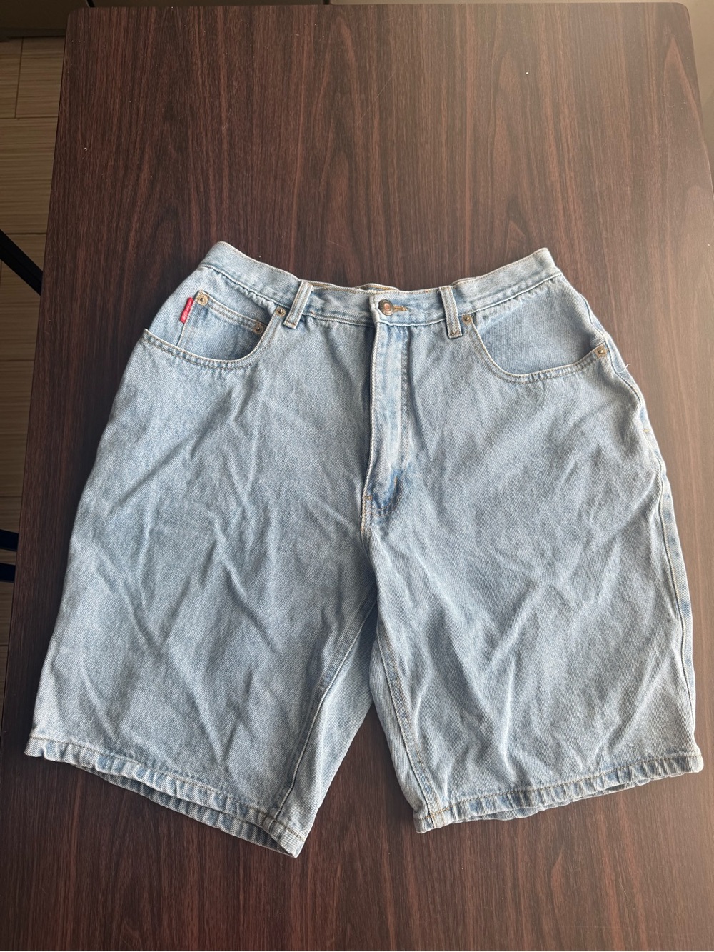 Vintage 90s Bugle Boy Denim Shorts Mens Blue Light Wash Flat Front
